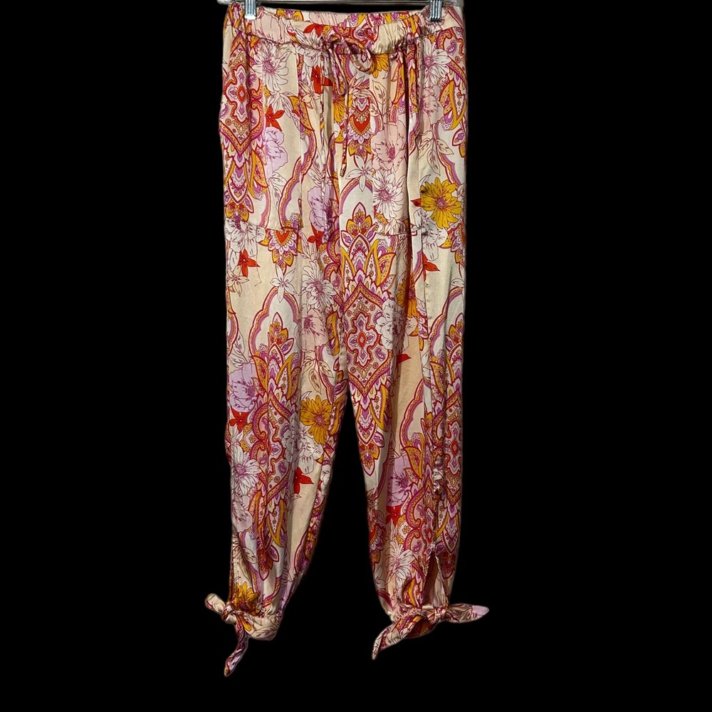 Zara Sasha Harlem Palazzo Jogger Pants Size M Floral Paisley Elastic Tie Waist